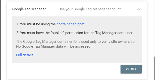 Google Tag manager Method for verify Google Search console