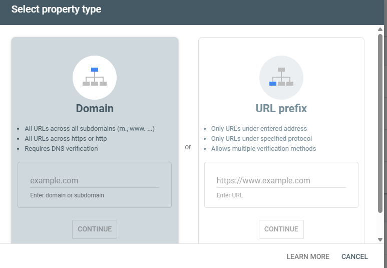 Adding a Property in Google Search console