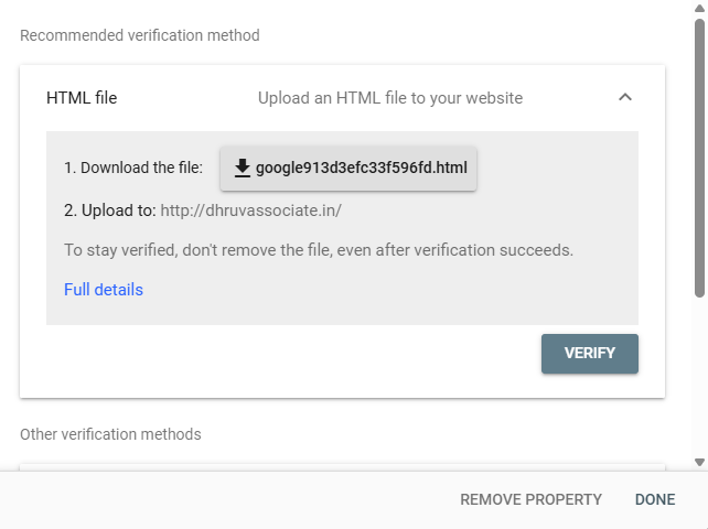 HTML File Download Method for verify Google Search console